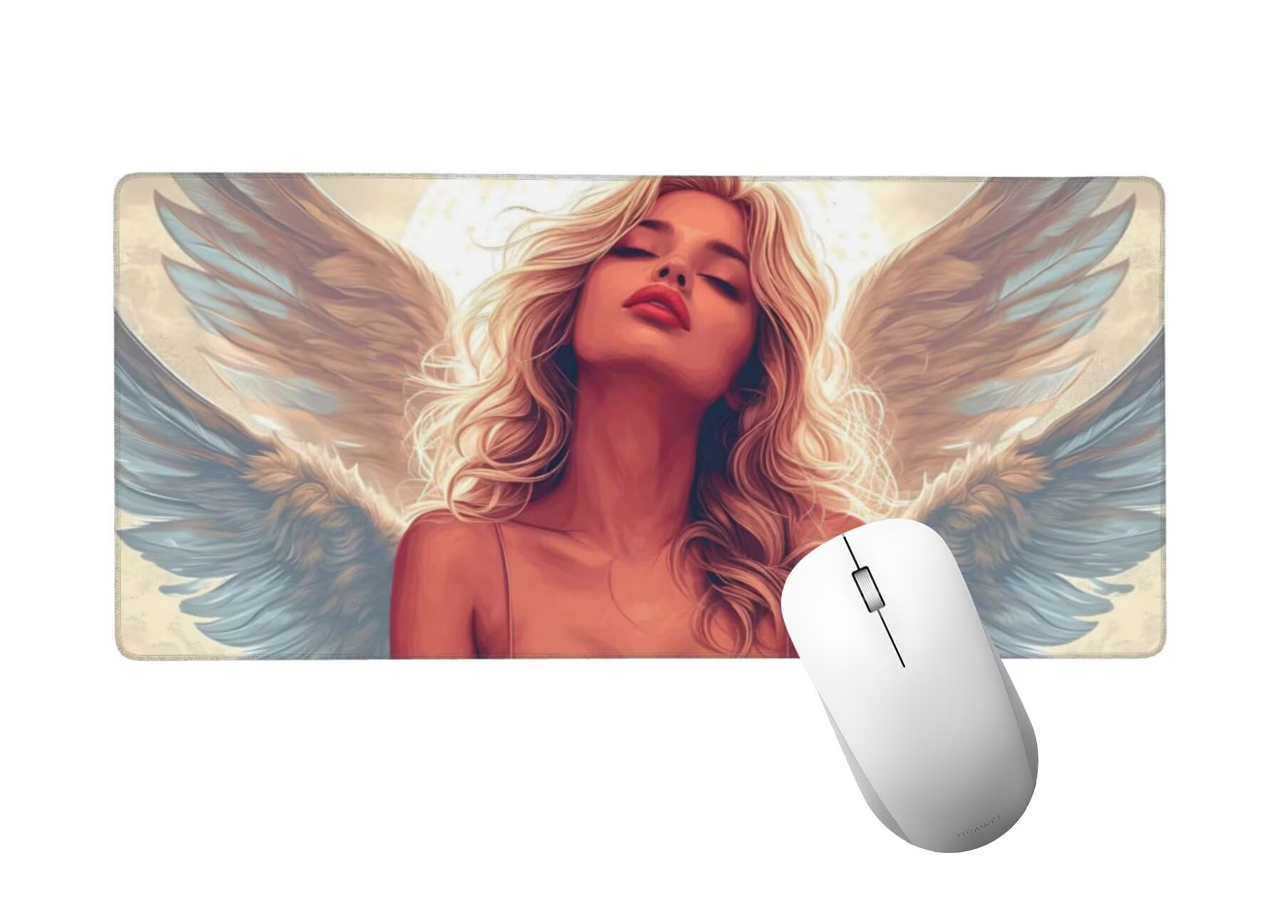 Angel Podkładka pod mysz XXL 1400 x 600 mm, duża podkładka pod mysz do gier biurowych z przeszytymi krawędziami i antypoślizgowym tyłem, podkładka pod mysz dla kobiet do klawiatury i myszy, prezenty