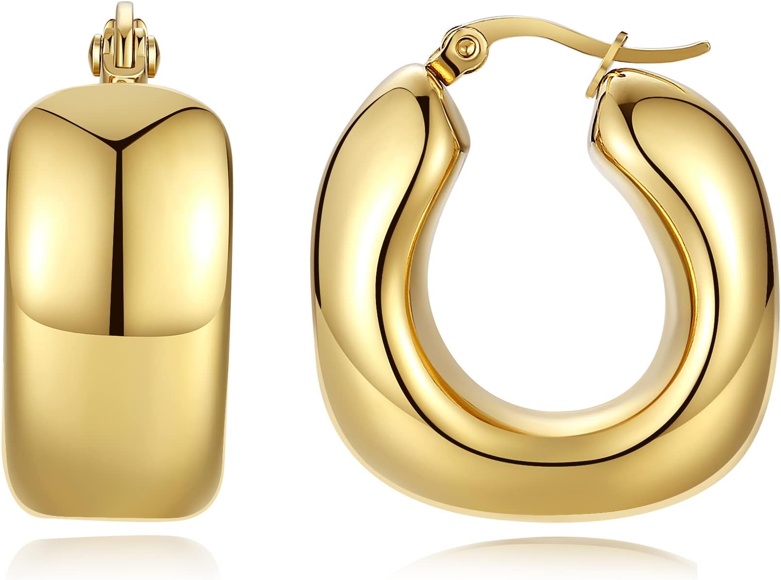 YeGieonrChunky Gold Hoop Earrings for Women Trendy Twisted Lines Stainless Steel Hoops with 18K Real Gold Plated, Hypoallergenic Earrings Fashion Jewelry for Women