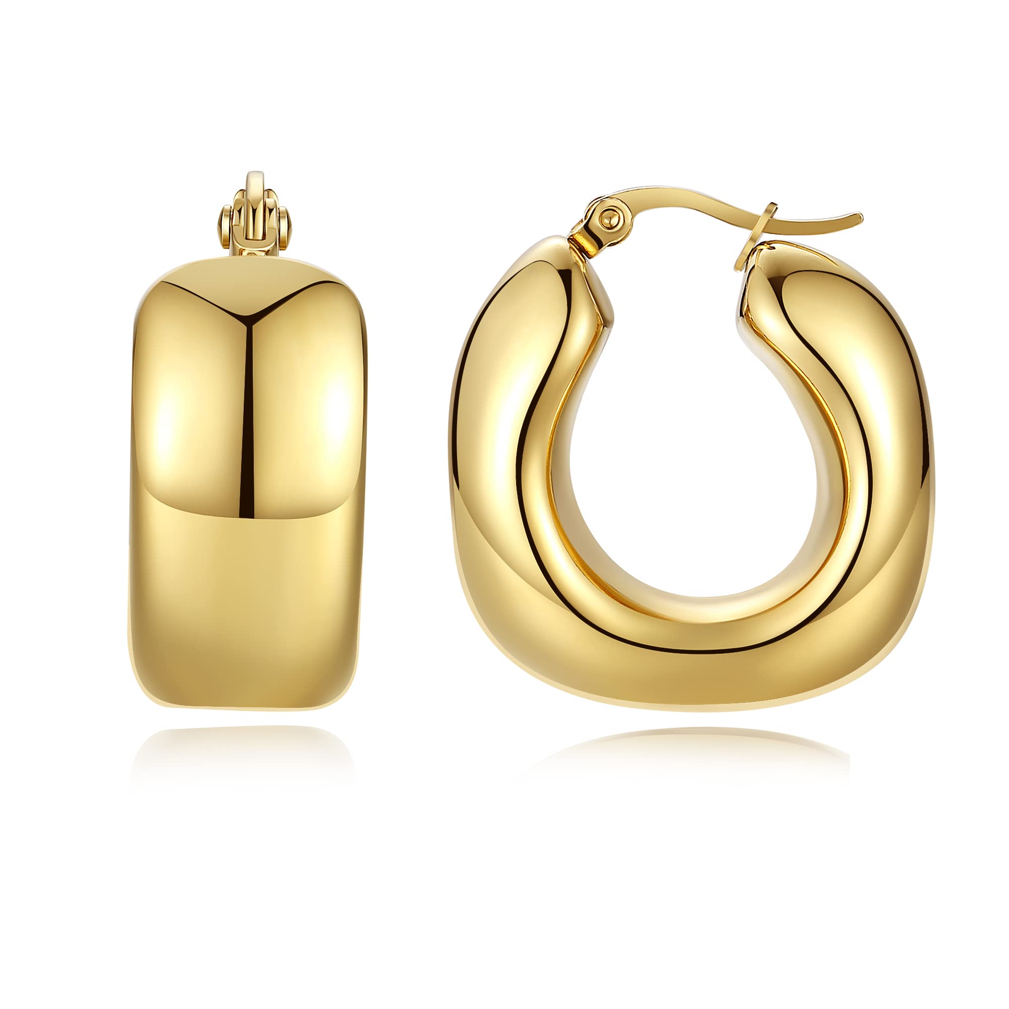 YeGieonrChunky Gold Hoop Earrings for Women Trendy Twisted Lines Stainless Steel Hoops with 18K Real Gold Plated, Hypoallergenic Earrings Fashion Jewelry for Women