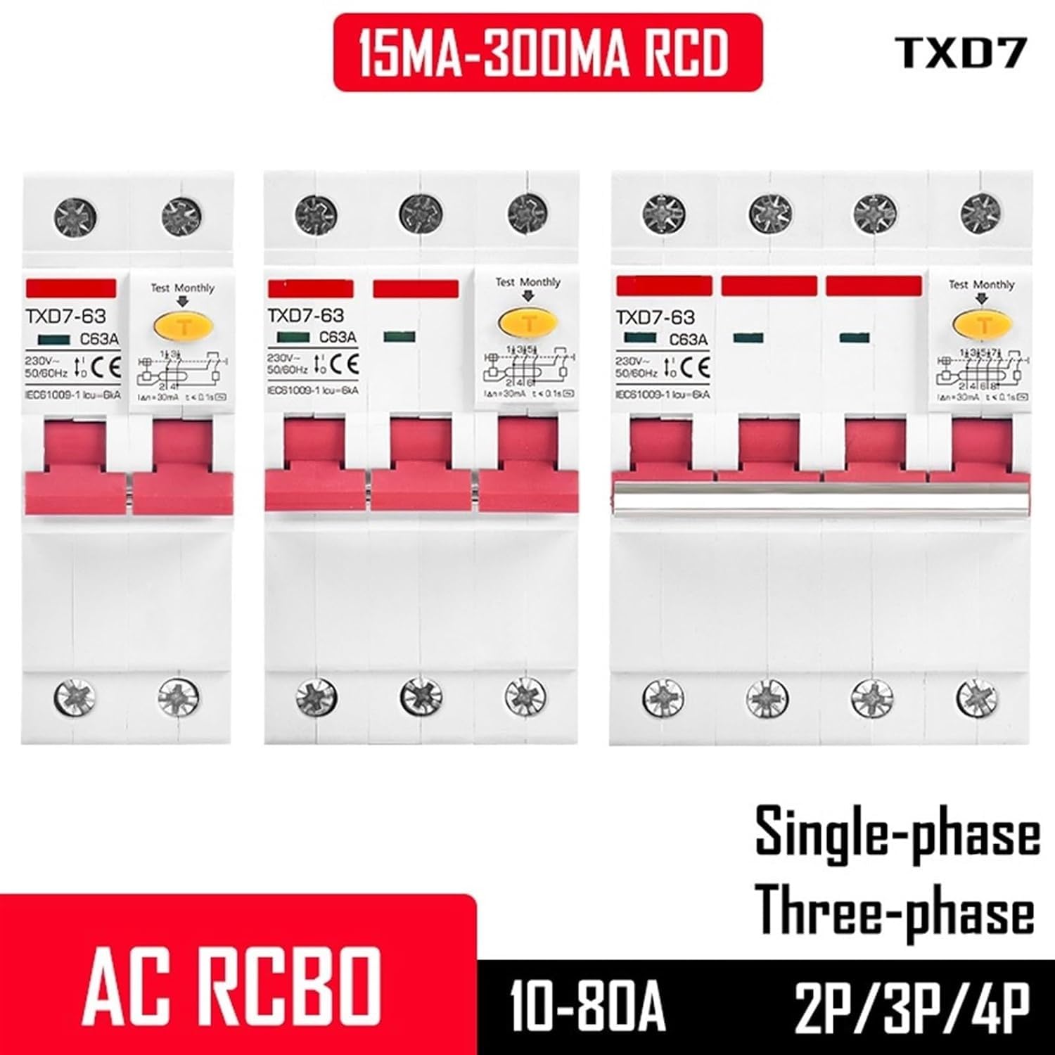 Trójfazowy automatyczny wyłącznik RCD 3P 4P ochrona przed wyciekiem 15mA 30mA RCBO 20A 25A 40A 80amp 230 400 V V Automatyczny wąski zatrzask 1 szt. Kolor: 2P Rozmiar: 40(1,10A 30MA)