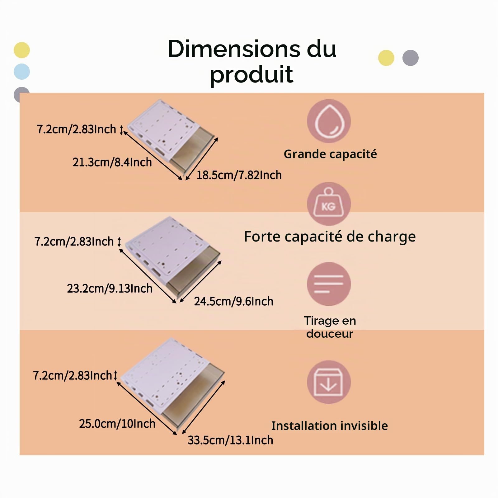 Lot de 3 tiroirs de rangement sous le bureau - Avec colle - Créez un espace de rangement supplémentaire pour votre maison, bureau, cuisine, fournitures scolaires