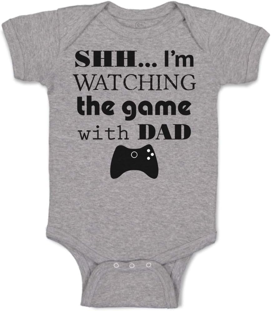 Cute Rascals Baby Bodysuit Shh I'M Watching The Game with Dad Gamer Dad Father's Day Boy & Girl Baby Clothes Funny Cotton Oxford Gray Design Only 6 Months