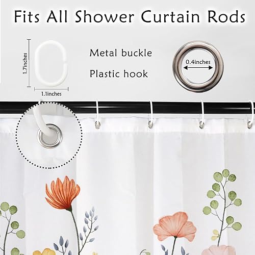 Miniatura 6 de Cortina de ducha larga de flores, cortina de ducha de tela, cortinas de ducha de plantas florales para baño, cortina de baño natural de 72 x 78