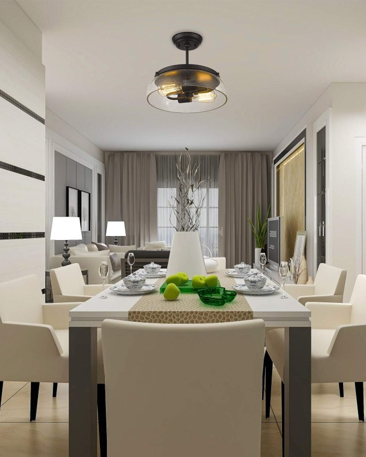 EAPUDUN Semi Flush Mount Ceiling Light, 2-Light Modern Light Fixture with Seeded Glass Shade, Oil Rubbed Bronze Finish for Hallway Corridor Kitchen Bathroom Bedroom Passway, SMA1124-ORB