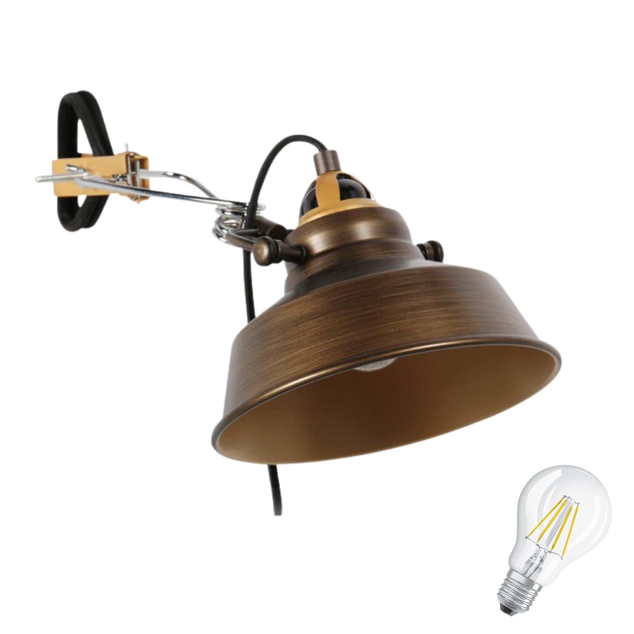 Vintage Bettleuchte Klemmbar Bronze | Verstellbarer Gelenkarm, LED Geeignet, Retro Design, Nachttischlampe, Leselampe