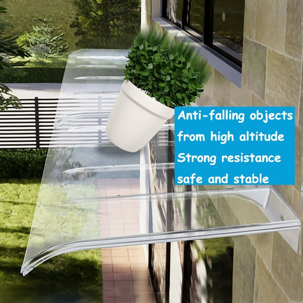 Transparent Patio Awning, De Porte Invisible, UV & Rain Protection Canopy, Polycarbonate Roof Cover for Entryway, Outdoor Shelter (Brown, 45x150cm/17x59)