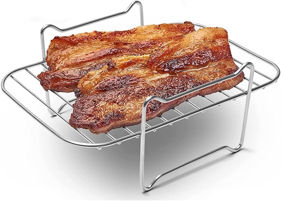 Air Fryer Rack for Double Basket Fryers, Accessories Dehydrator Compatible (Color : Silver, Size : 20cm) (Silver 20cm)