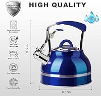 Vista 2 de Secura Hervidor de té silbante, hervidor de agua caliente de 2.3 cuartos de galón, tetera de acero inoxidable para estufas, tetera azul, infusor