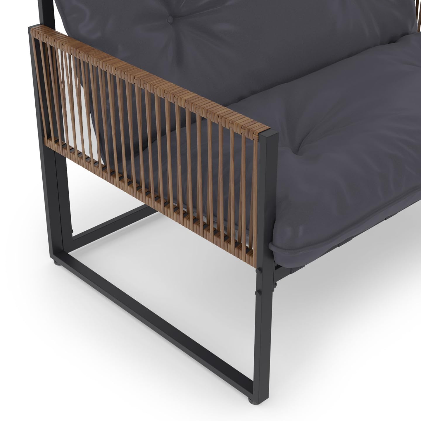 IDMarket - Salon de Jardin Bas Rio 6 Places Structure métal Gris Anthracite, Cordage Effet rotin avec Coussins Gris
