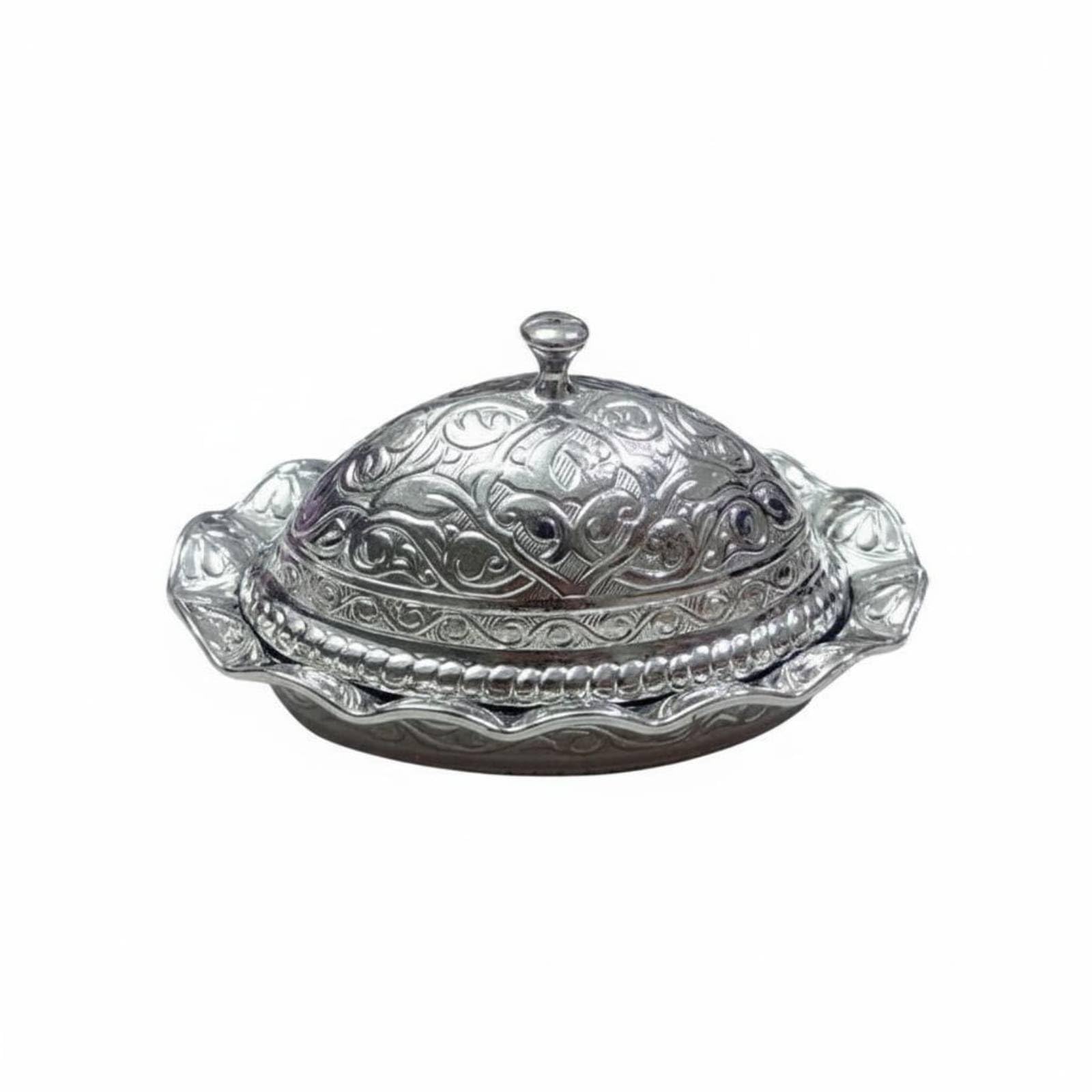 Boîte à Sucre Turque Gaufré Sucrier avec Couvercle Vintage Récipient pour Collectionneurs, Ovale