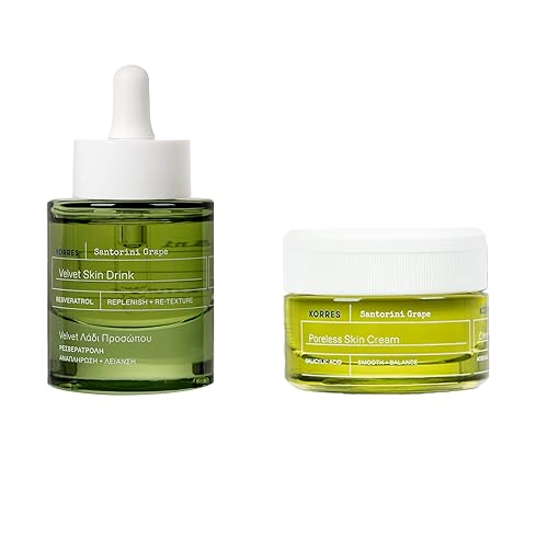 KORRES Santorini Grape Poreless Skin Power Duo - Bebida para piel de crema y terciopelo, juego de 2 piezas