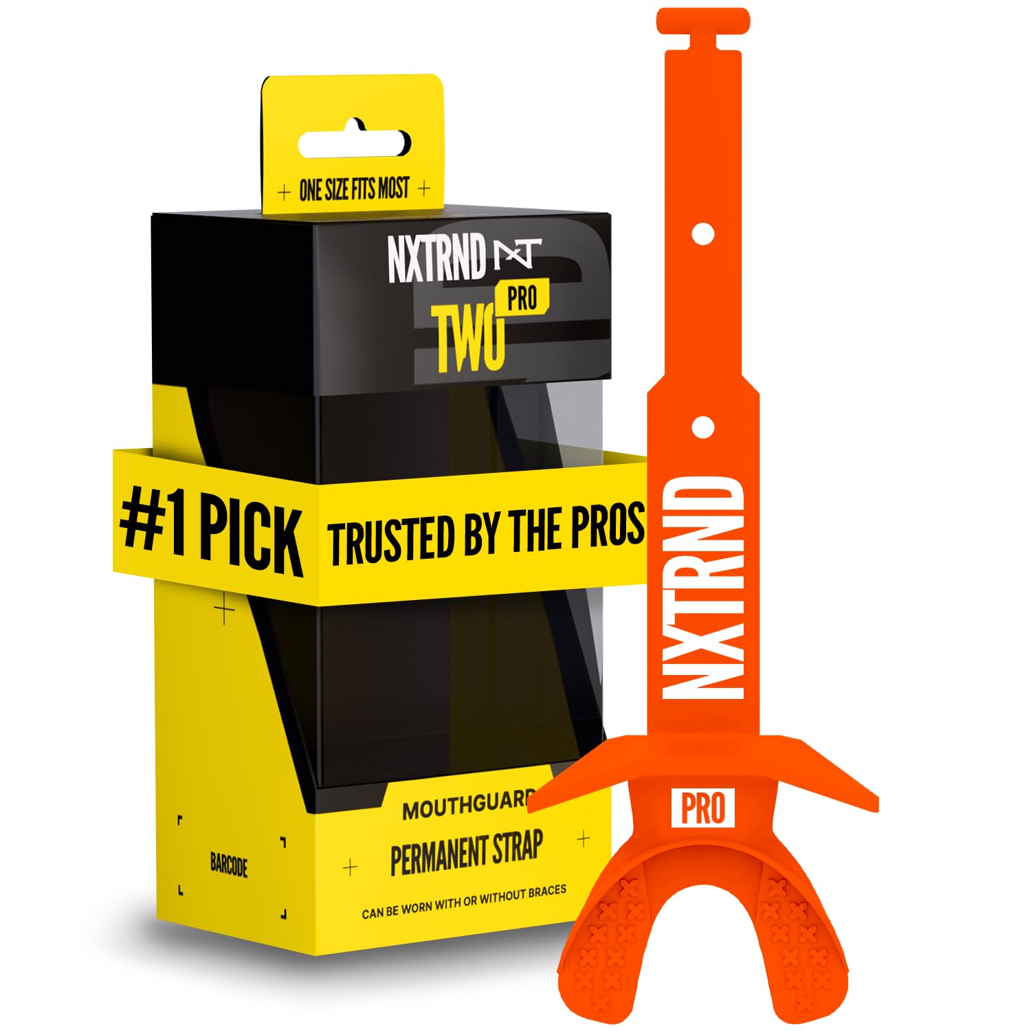 Nxtrnd Two Pro Football Mouth Guard, Permanent Strap, Fits Adult & Youth (Orange)