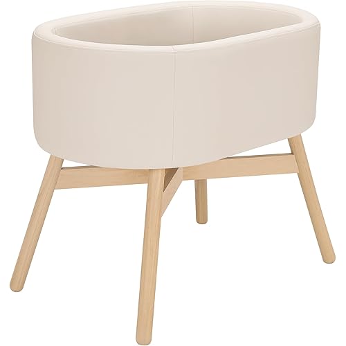 babyletto x GATHRE Capsule Bassinet in Vegan Ivory Leather, Wipeable & Water Resistant