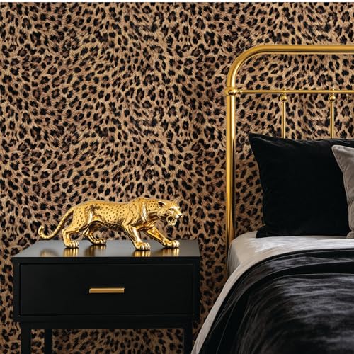 Baolanzw Cheetah Print Wallpaper Peel and Stick Brown Funky Leopard Wallpaper Waterproof Removable Self Adhesive Boho Wall Paper for Bedroom Bathroom Decor 17.3x118 (Brown 17.3x 118.11)