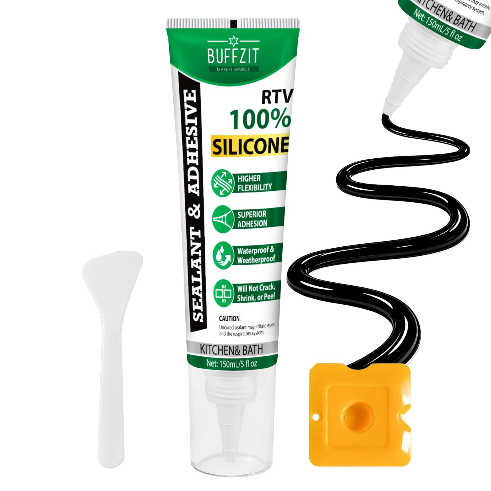Silicone Sealant Adhesive Silicone Caulk, No Caulking Gun Needed, 100% Waterproof Flexible Sealant, Strong Bond, Shrink & Crack Resistant for Automotive, Kitchen, Bathroom & Windows, 5 Oz Black