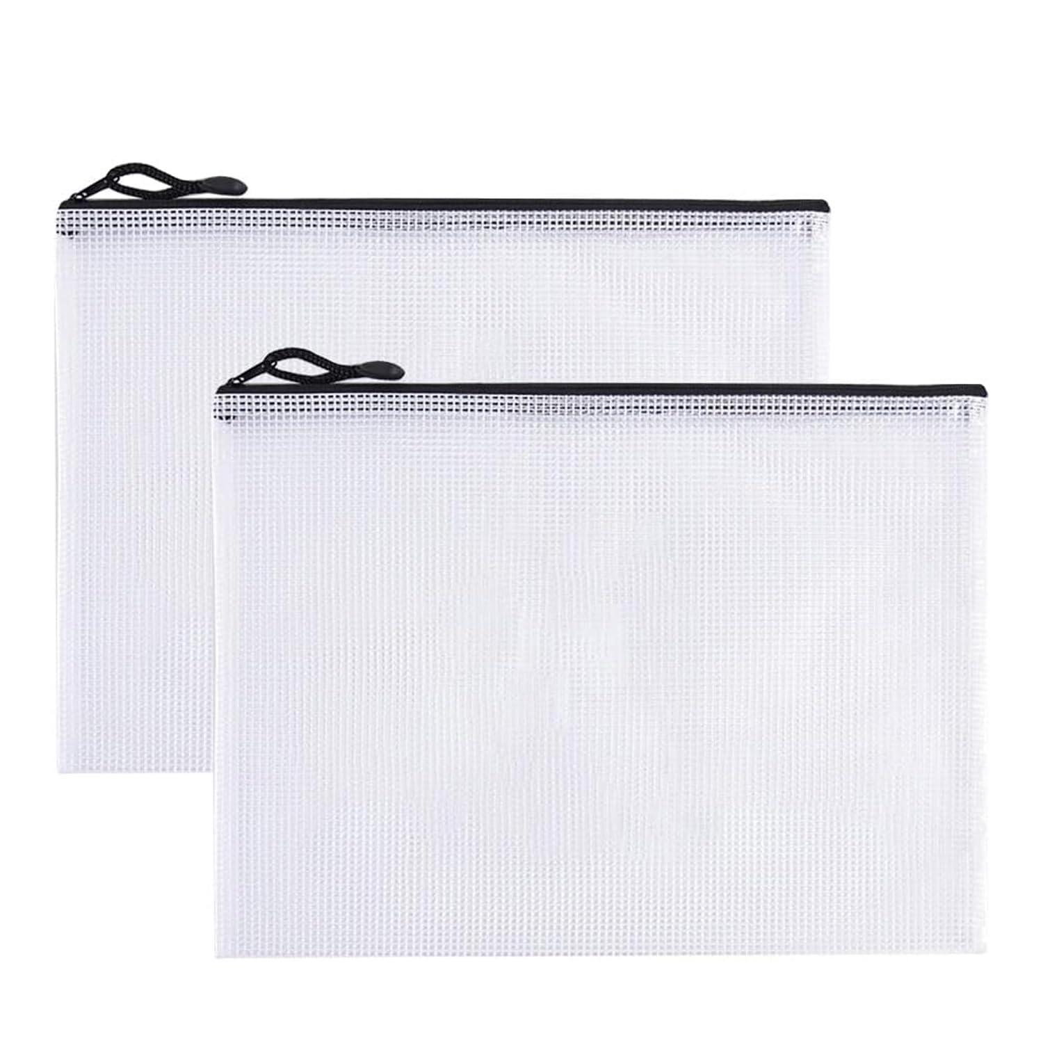 JANEMO 2 Pack Mesh Zipper Pouch Document Waterproof Zipper Bags Pencil Pouches A4 Size for Classroom Organization Office Supplies(Black)