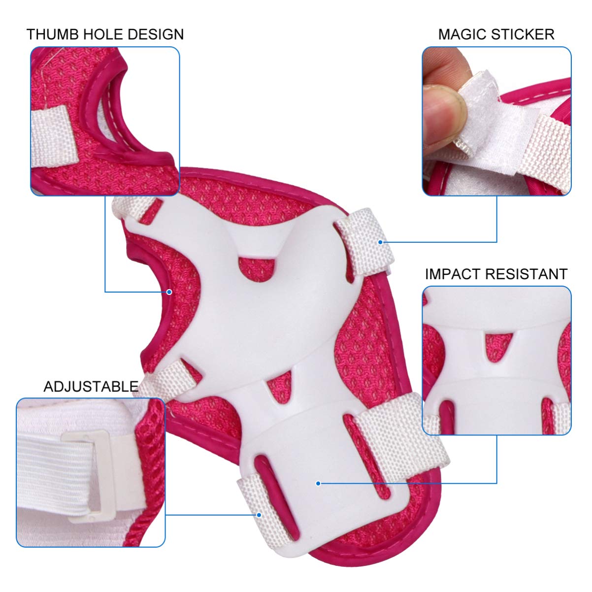 Gogogmee 6-in-1 Kids Sports Gear Set Bike Pads Skating Pads for Kids Elbow Wrist Guards Knee Cap Shock-Absorbing Comfortable Ages 4-16