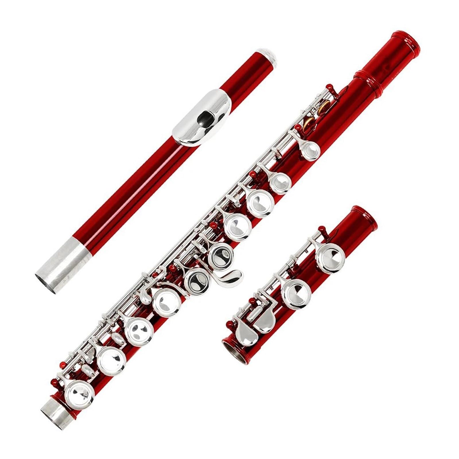 Flauta De 16 Orificios Cerrados En C Cuerpo Latón Blanco Niquelado Rendimiento Profesional(Red)