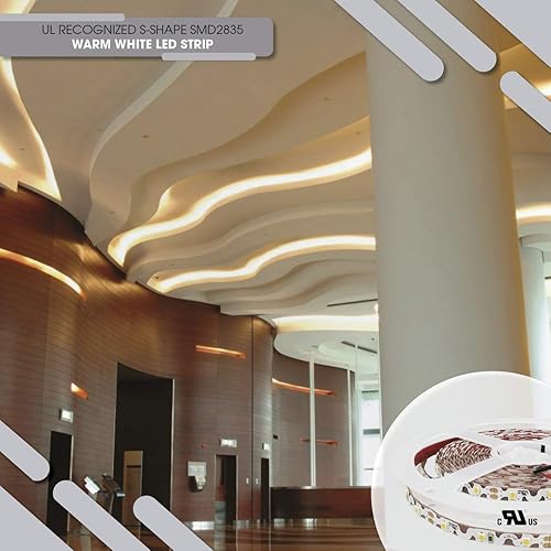 Miniatura 9 de Iluminación LED 24V 16.4ft UL Listed Blanco Cálido 2835 SMD Zig-Zag Tira de luces LED regulables 660lmm 6.2Wm 300 LEDs 60 LEDsm IP33 no impermeable.