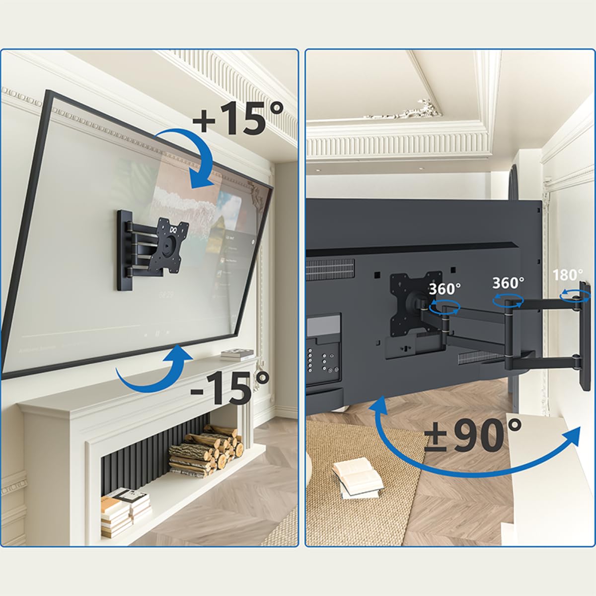 Rotate XL TV supporto da parete, si estende, gira, inclina, ruota, TV circa 24-50 pollici - 25kg, fino a VESA 200x200mm, supporto TV (Nero, 70 cm / 25 kg)