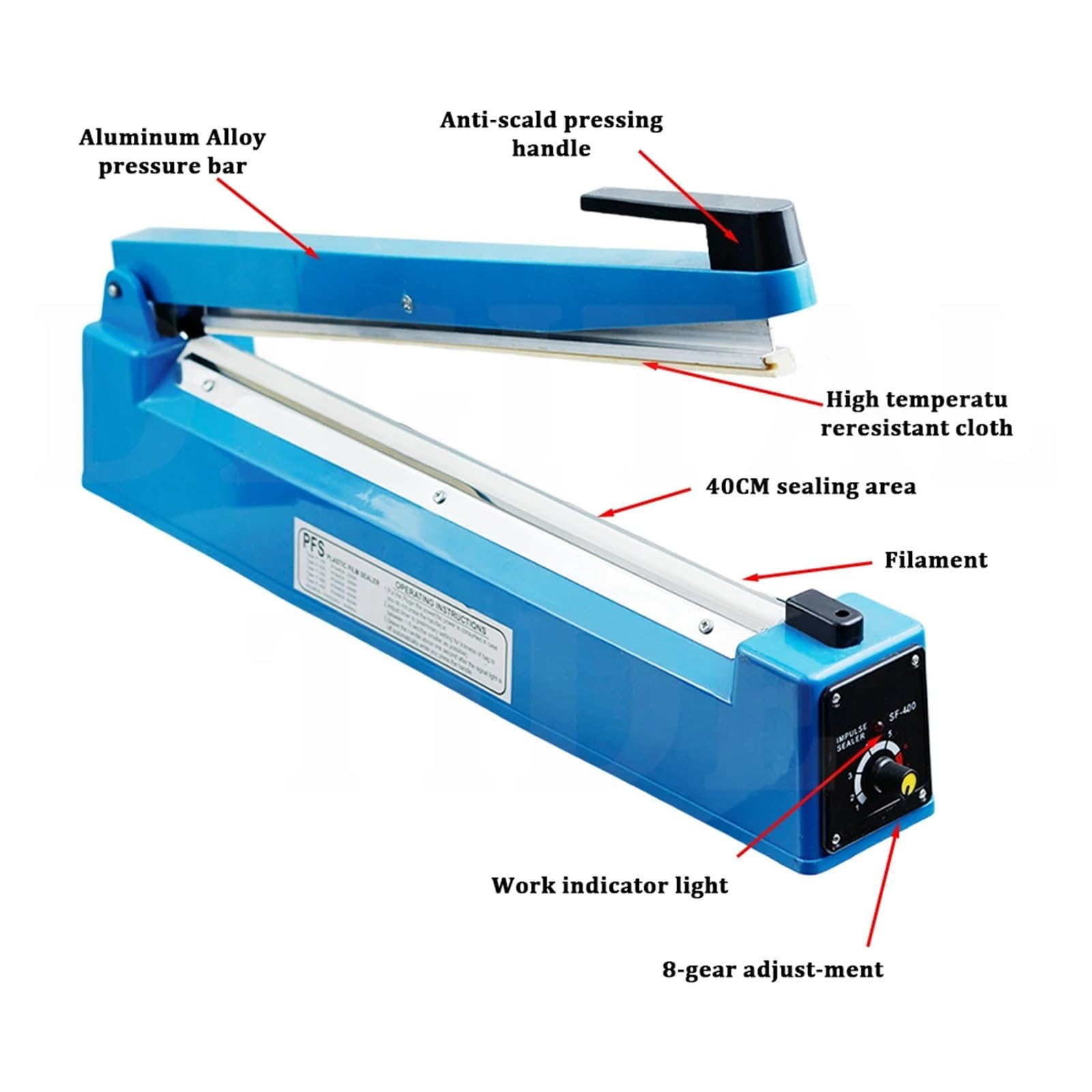 Sellador de alimentos eléctrico a presión manual de 40 cm, máquina de sellado térmico doméstico for bolsas de plástico y papel Kraft, herramienta de cocina. Para bricolaje