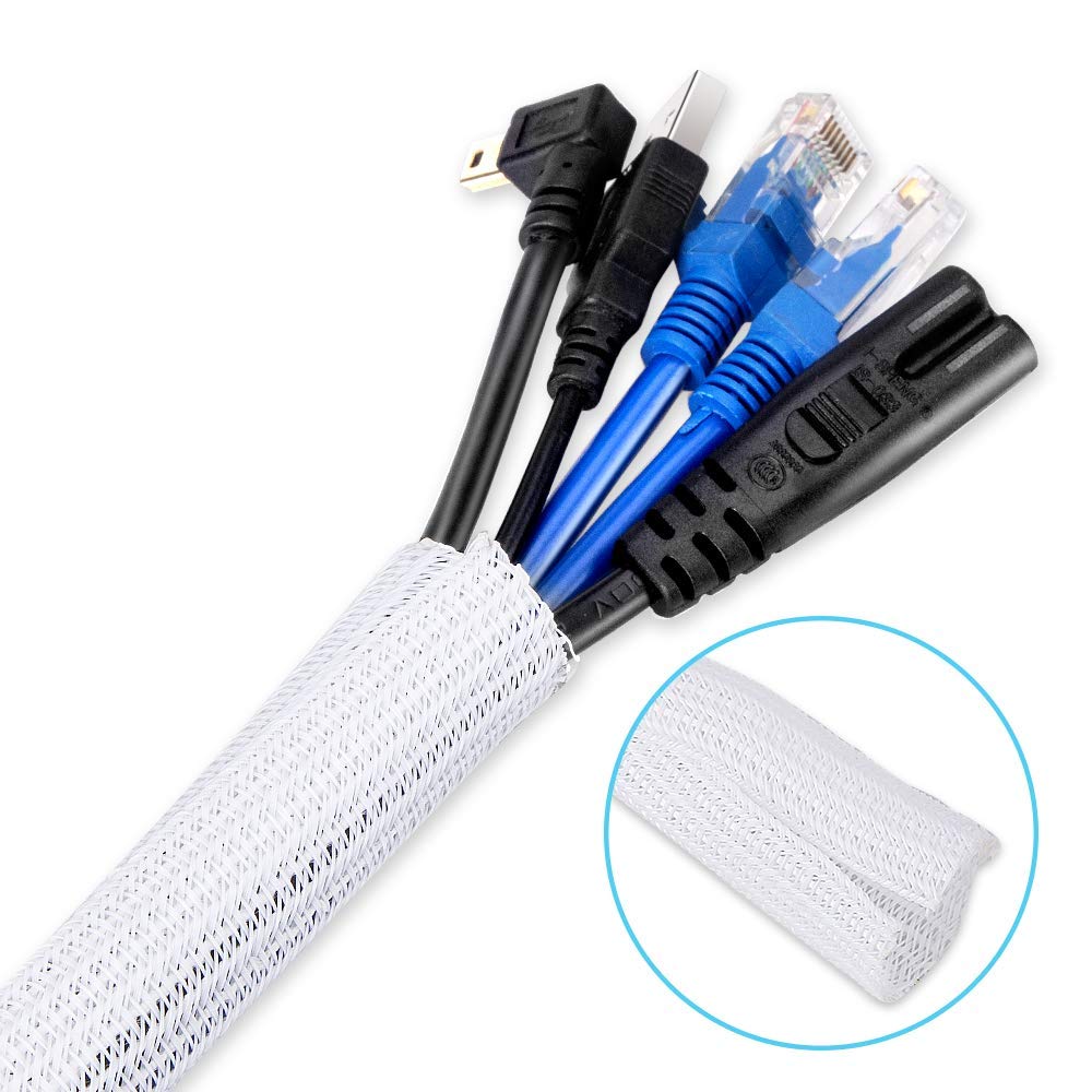 6.6ft 2/3 inch White Cable Sleeve Cover, AGPTEK Cord Protector