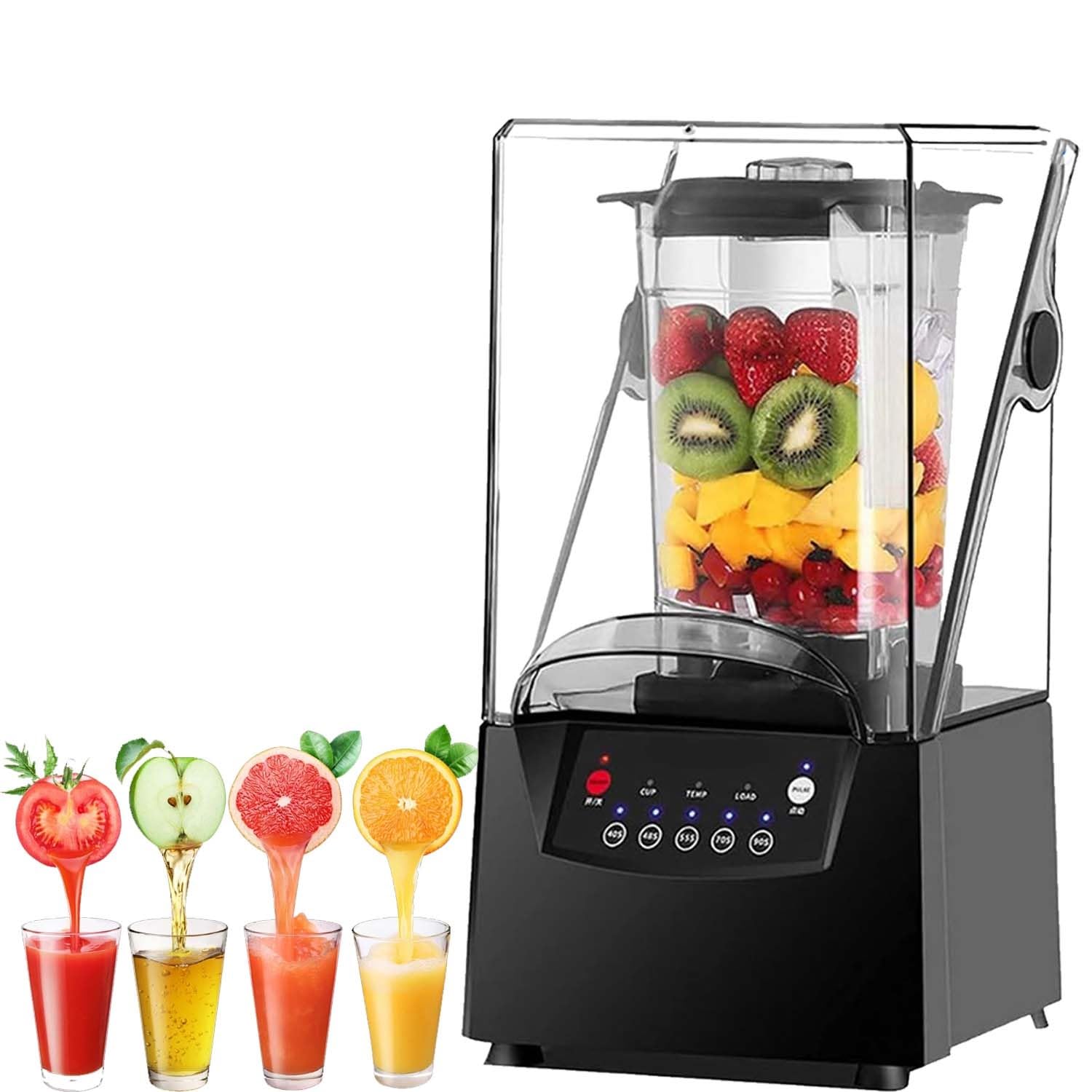 Blender 2200W z obudową dźwiękoszczelną, 6 ostrzy stal nierdzewna, 2L pojemnik BPA Free, ciche blendowanie smoothie, koktajli, lodu i zup w domu i gastronomii
