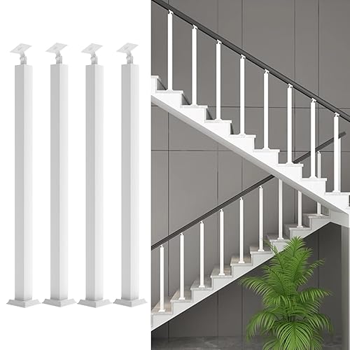 Miniatura 93 de 42/40/38/36/34in Square Stair Baluster Posts- 270° Adjustable Metal Railing Spindles with Flat Bracket Base and Screws Kits; Iron Posts are Suitable