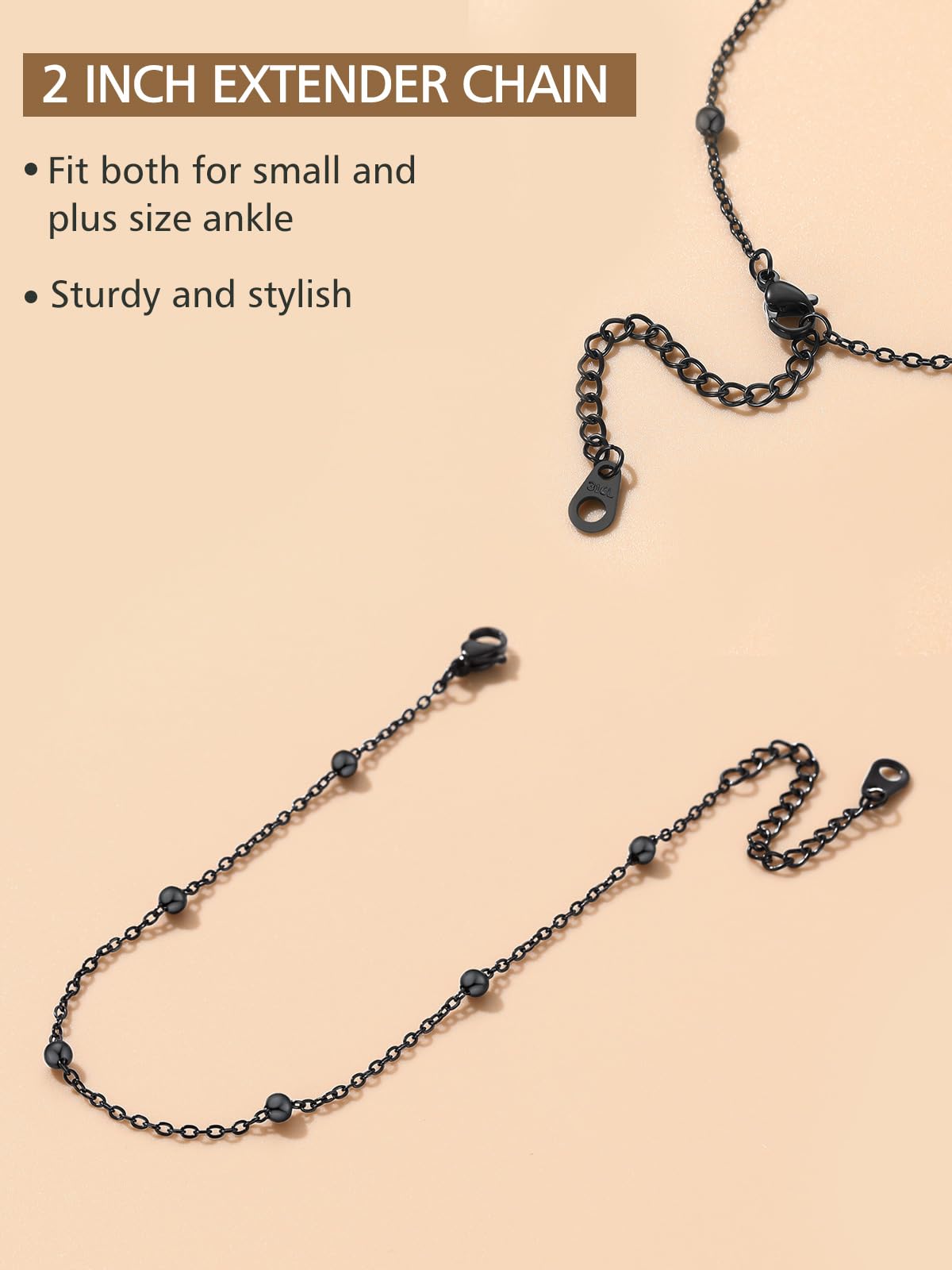 FindChic Tobillera Mujer Pulsera de Cadena Eslabones Acero Inoxidable Pulseras para Tobillo Tobillera para Verano Playa 22cm+5cm