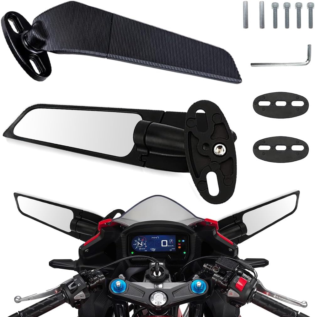 Racing Motorcycle Rear View Mirrors, Adjustable 360°Rotating Stealth Mirrors for Honda CBR250R CBR600RR CBR300R CBR500R Kawasaki Ninja 400 300 650 Suzuki GSXR600 750 Yamaha R125 R25 YZF600R Ducati
