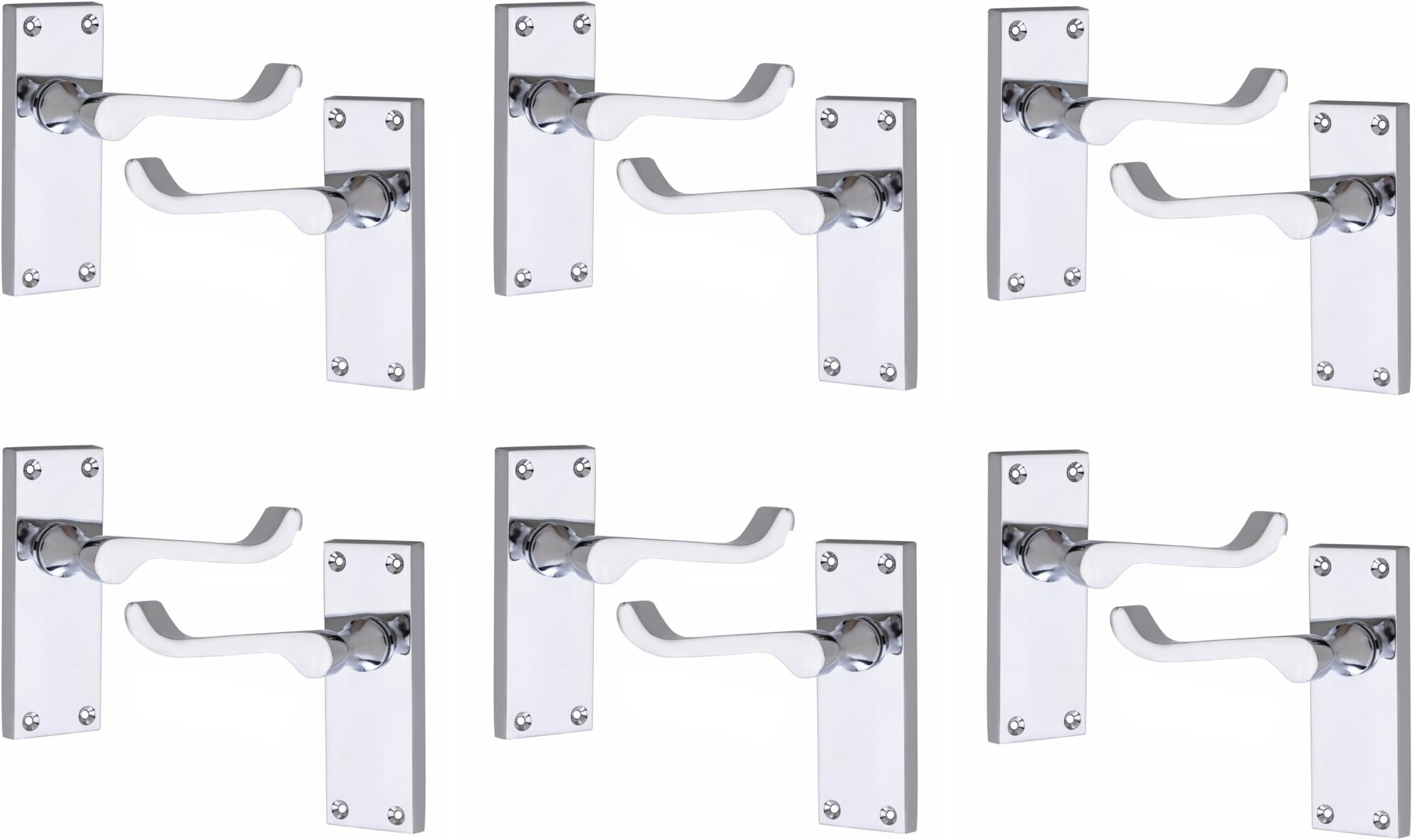 Golden Grace 6 Pairs Victorian Scroll Lever Latch Internal Door Handles in Silver Polished Chrome Finish, Classic Interior Premium Quality - 120mm Long