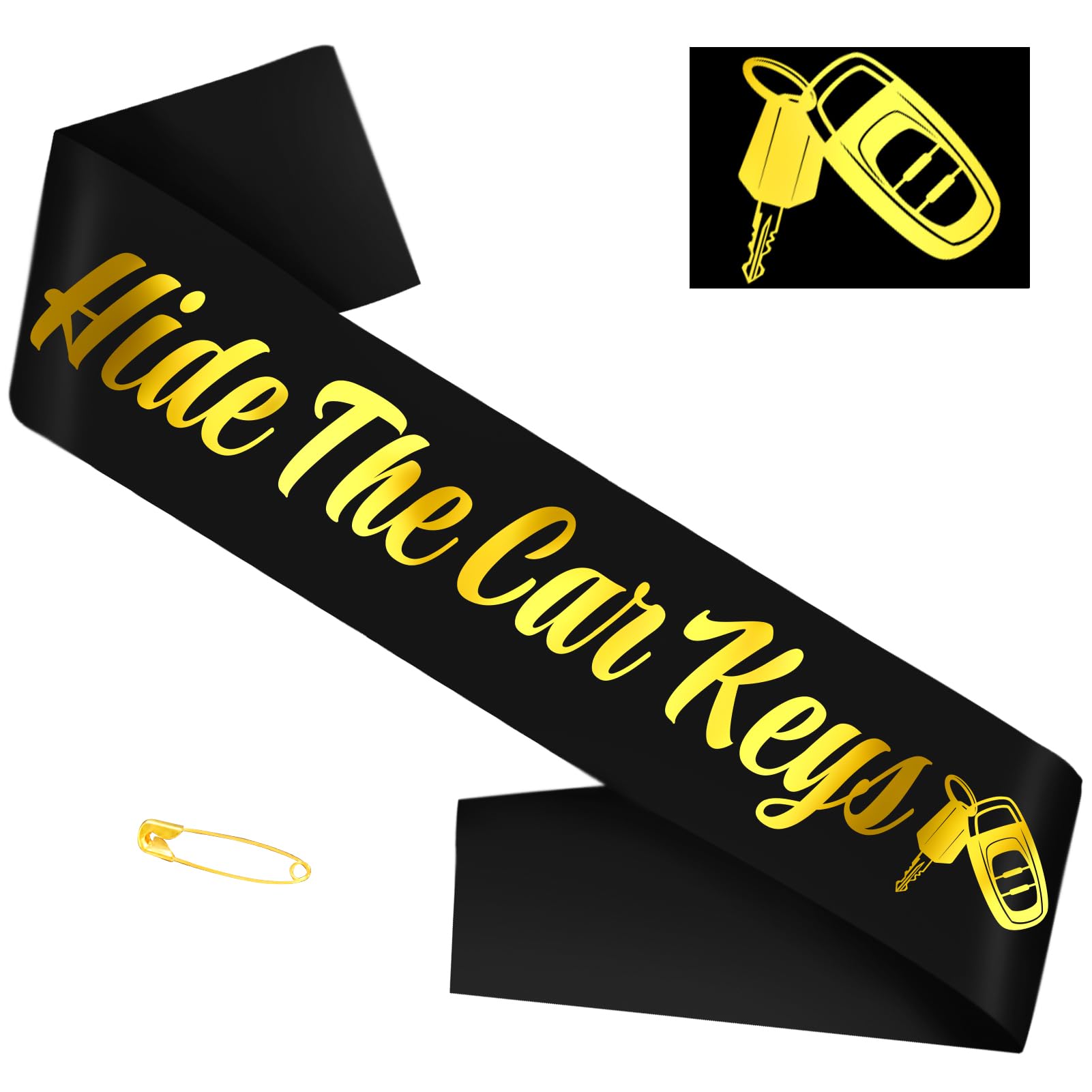 Hide The Car Keys Sash, Black 16th Birthday Sash With Gold Foil, 15th and 16th Funny Birthday Party Decorations for Boys Girls 16 Year Old, Sweet Sixteen Sash, Happy 16th Birthday Supplies Gifts Ideas