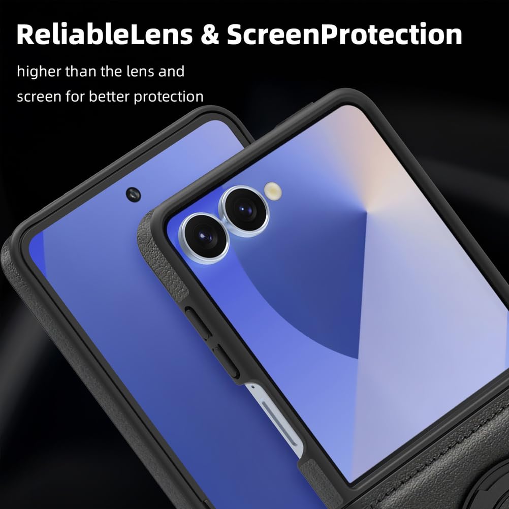 Magnética Carcasa para Samsung Galaxy Z Flip 7, Soporte de Anillo Piel Caso Ultrafina Admite Carga Inalámbrica Funda de Móvil Anti-caída,Latón,Fold 7