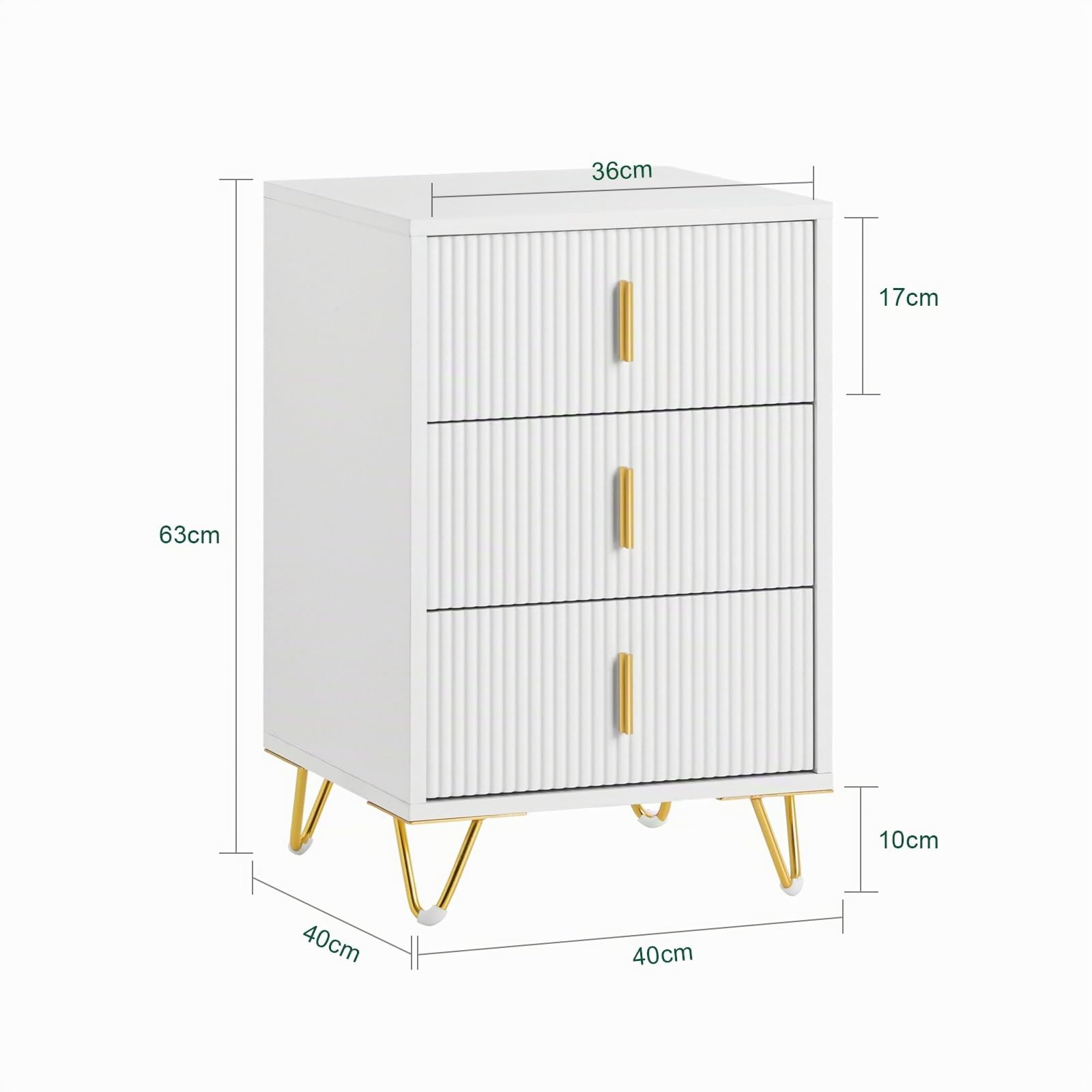 SoBuy Lot de 2 Tables de Chevet avec 3 tiroirs 40x40x63 cm | Hauteur ergonomique 63 cm, charge 33 kg, table de nuit gain de place Blanc FBT115-L-Wx2