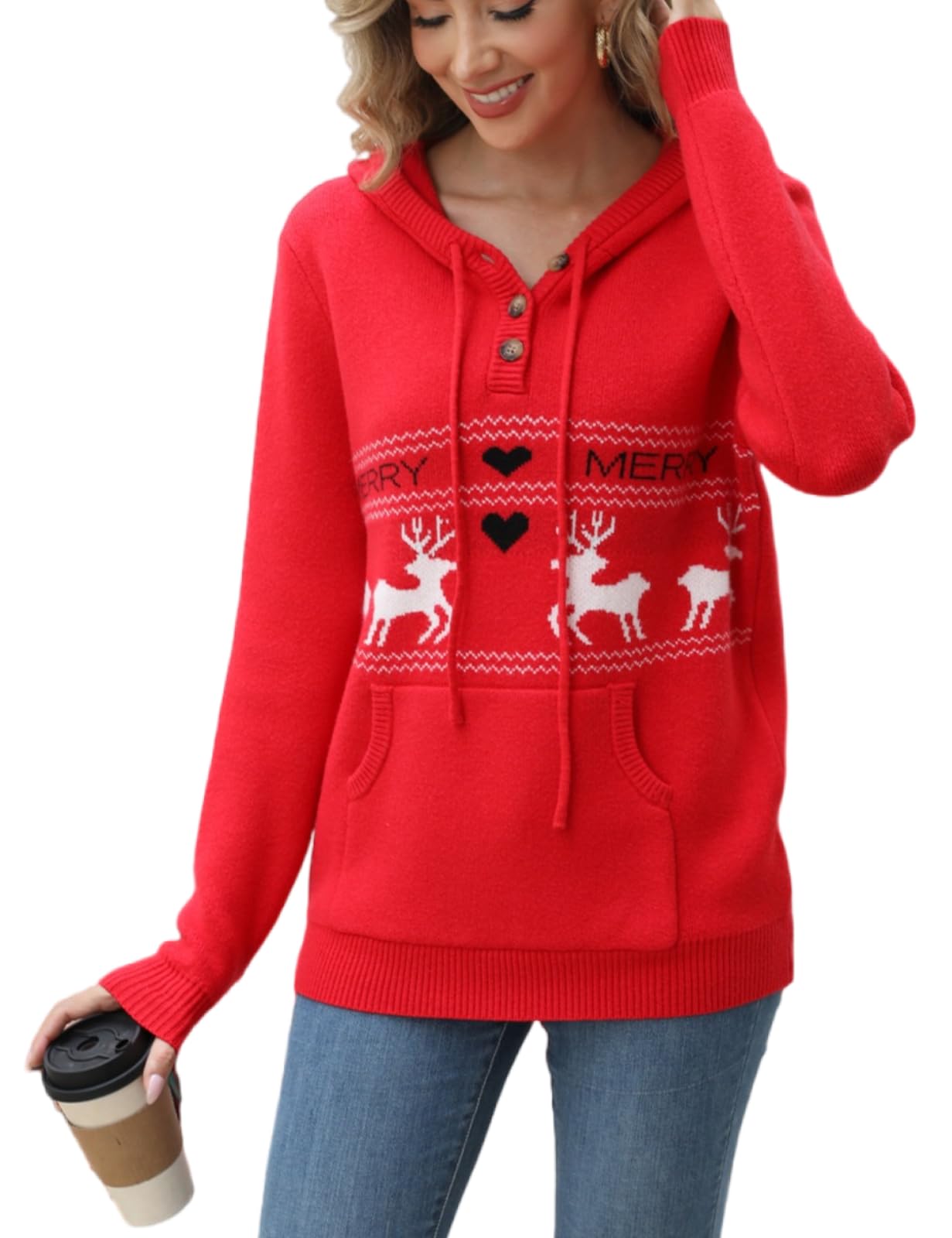 CiCiBird Women Christmas Funny Ugly Hoodies Sweater Trendy Snowman Tops Holiday Pullover Long Sleeve Shirts Xmas4 Red M
