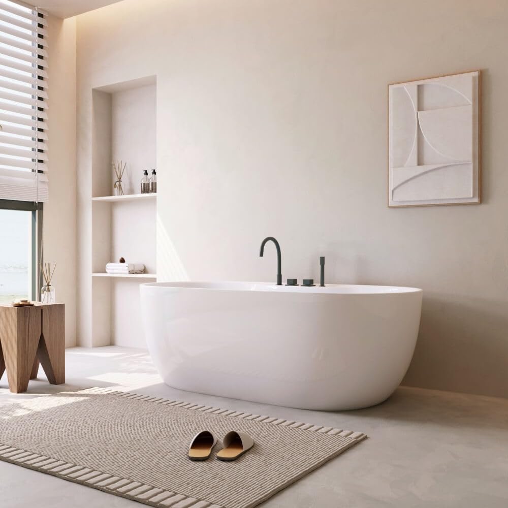 HOME DELUXE - Vasca da bagno autoportante – LENI – Bianco, con rubinetto nero – Dimensioni: circa 170 x 80 x 58 cm – Capacità: 235 litri, con protezione anti-troppopieno, sifone e chiusura I Spa, per
