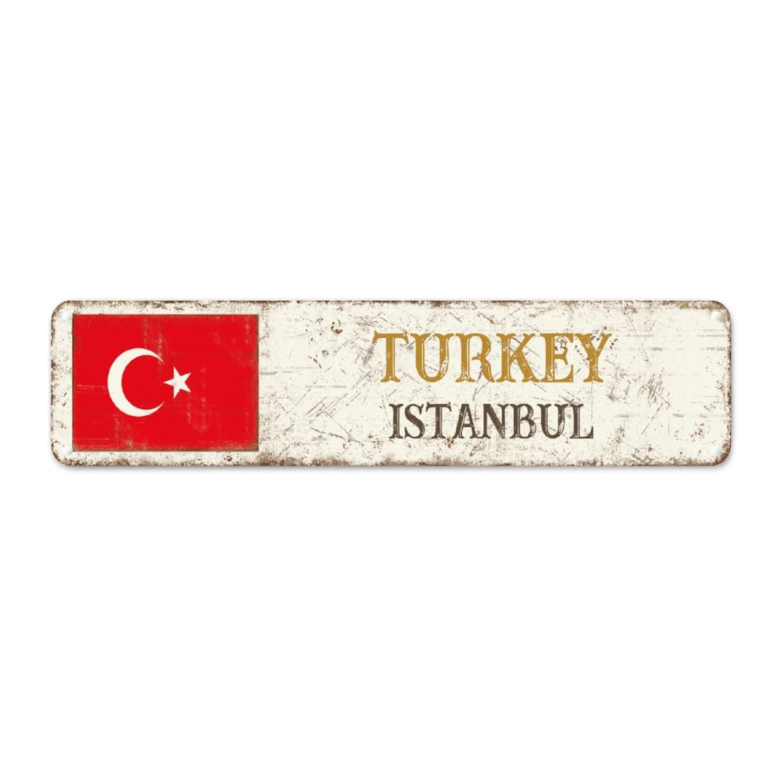 Cowkisssign Men's Turkey Country Souvenir Aluminum Metal Sign City Souvenir Istanbul Cave Signs National Flag Retro Vintage Tin Metal Sign Quality Aluminum Sign For Kid Room Living Room 12X3in