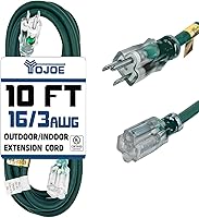 Vista 56 de YOJOE Cable de extensión para interiores y exteriores, calibre 16, SJTW, resistente, 15 pies, color verde, 3 clavijas 13A, resistente a