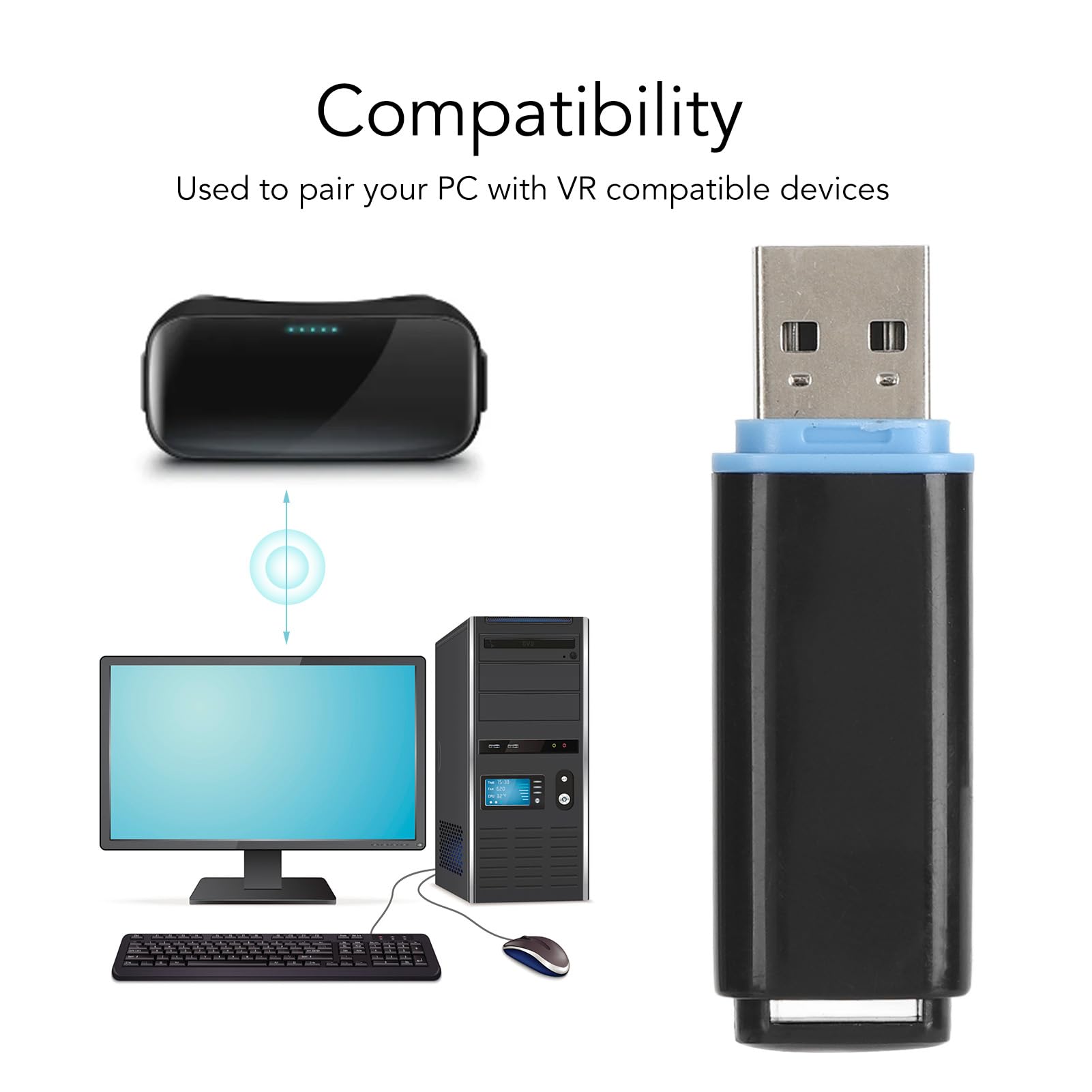 Dongle Receptor Inalámbrico VR, Dongle VR Portátil de Transferencia de Datos de Alta Velocidad Plug and Play para VR Ink Pilot (Black)