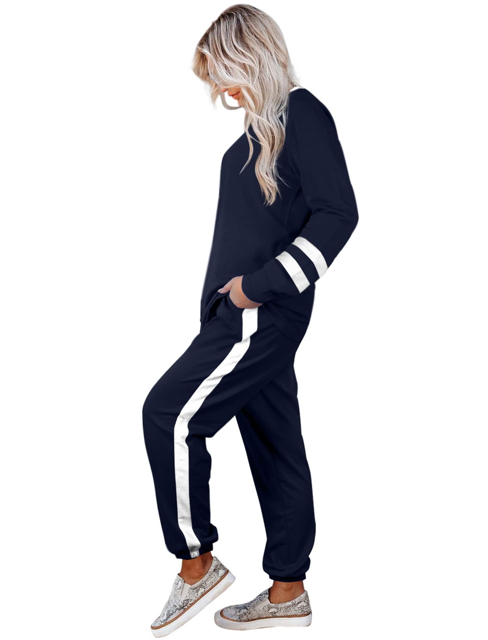 Desol Damen Trainingsanzug Jogginganzug Zweiteiler - Rundhals Langarm Oberteil Und Hose Herbst Outfit Damen, Trainings & Lounge-Set für Sport, Haus & Freizeit