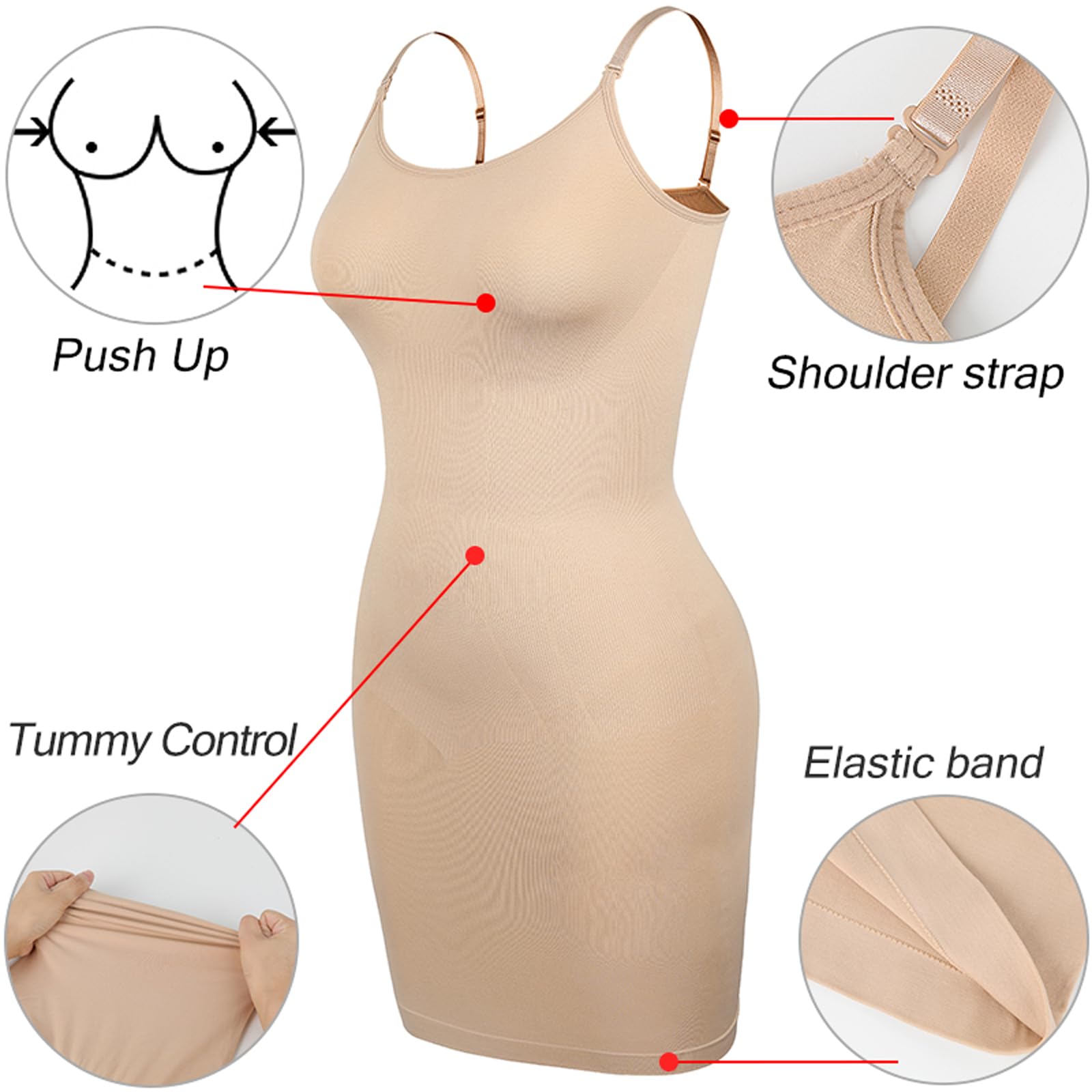 Ropa Moldeadora para Mujer, Ropa Interior Completa para Debajo de los Vestidos, Control de Barriga, sin Costuras, Invisible, contracción del Vientre, Vestido Moldeador de Cuerpo