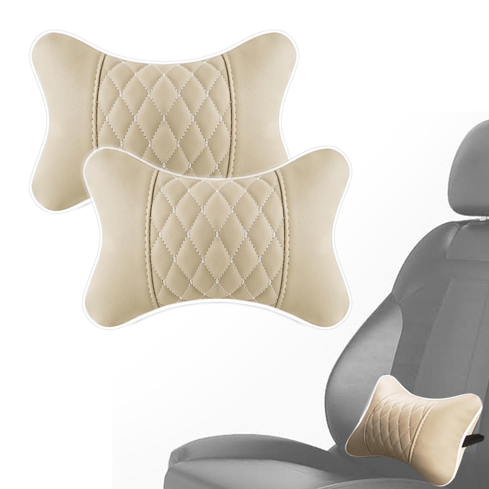NOLLAM Car Headrest Pillow, Leather Neck Pillow For Car Seat Headrest Cushion, 2pcs Car Seat Pillows, Car Headrest Cushion Support Pillow, Auto Neck Support For Comfortable Driving