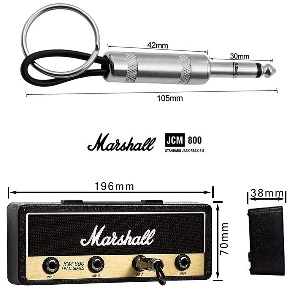 Marshall Schlüsselbrett Schlüsselhalter Wandmontage Jack Rack 2.0 JCM800 Gitarre Schlüsselanhänger Haken Halterung für Schlüssel Haus Befestigung mit 4 Gitarrenstecker Key holder Set Schwarz