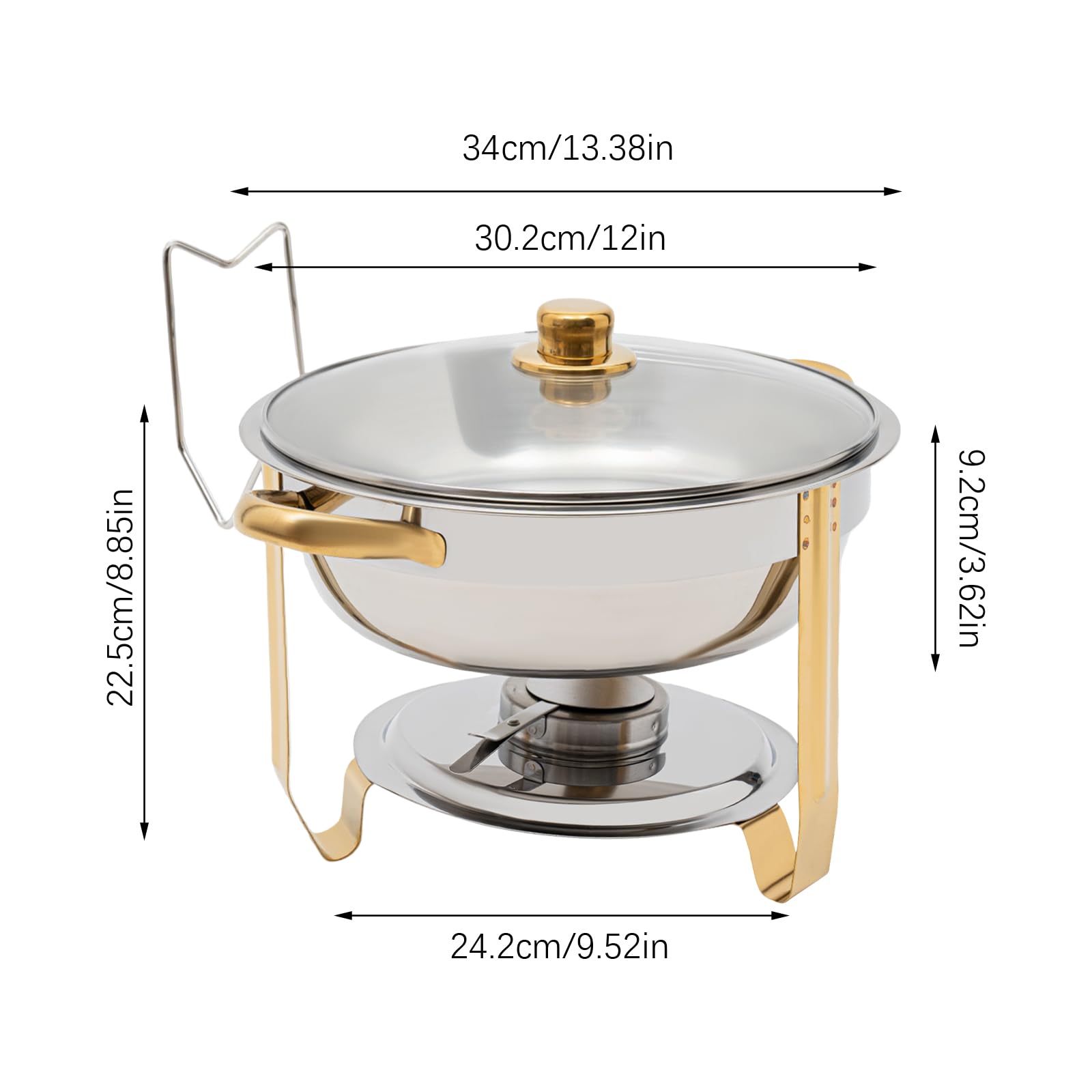 Chafing Dish Buffet Set, 5L Rund Warmhaltebehälter, Edelstahl Speisewärmer mit Lagerung der Deckel, für Familientreffen, Party (Gold)