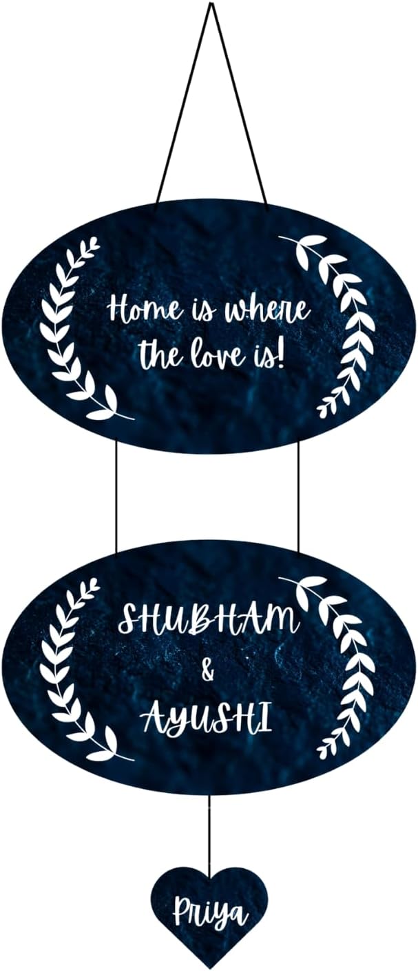 Webelkart Unique Family Designer Customised Wall Hanging, Name Plate For Home Entrance outdoor, Wooden Hanging House Name Plate - (23 x 11 inches)