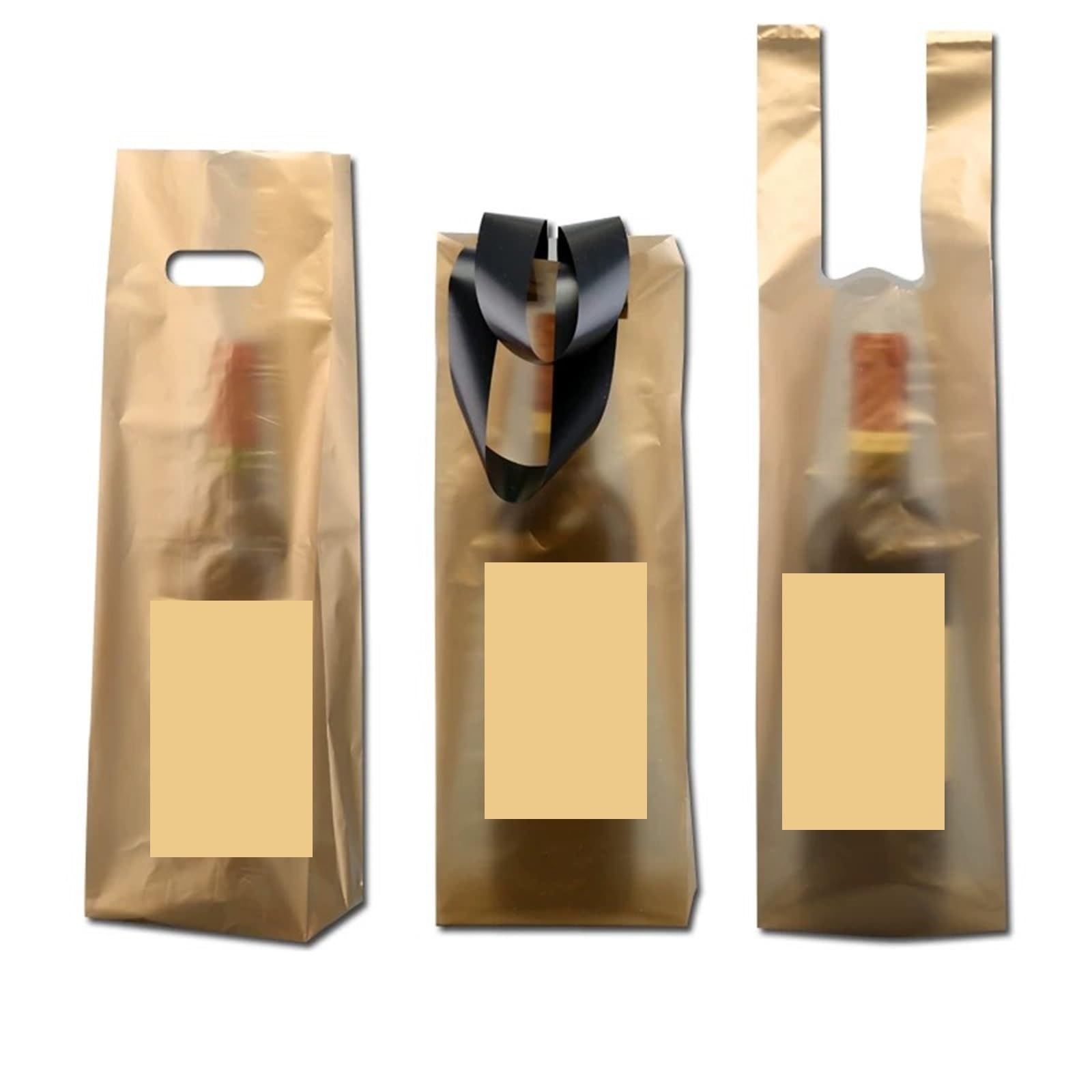 Weinbeutel Golden Plastic Wine Tote Bag for Champagne | Hochzeit, Geburtstag, Familienfeier, Verpackung, Handbeutel(18x10x35cm,50pcs)