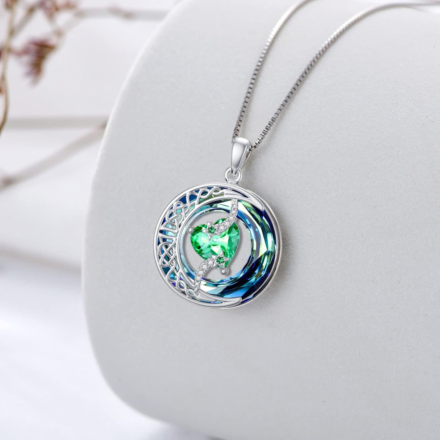 TOUPOP Birthstone Necklace 925 Sterling Silver Moon and Star Pendant with Blue Crystal Celtic Moon Jewelry Anniversary Birthday Gifts for Women Mom Wife Her - Image 5