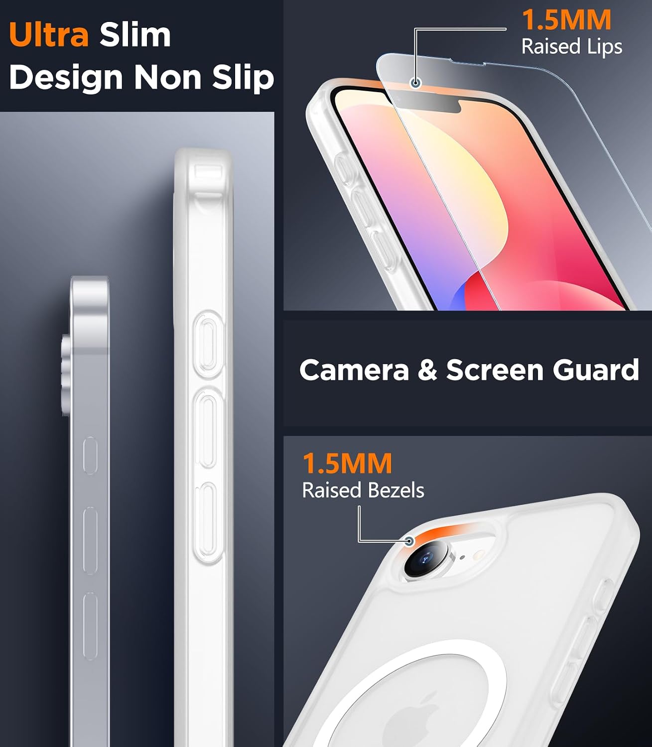SPIDERCASE for iPhone 16e Case for iPhone 17e Case, Magnetic Translucent Matte Case with 2PCS Tempered Glass Screen Protector Slim Phone Case for iPhone 16E/17E 6.1'', Matte Clear thumbnail