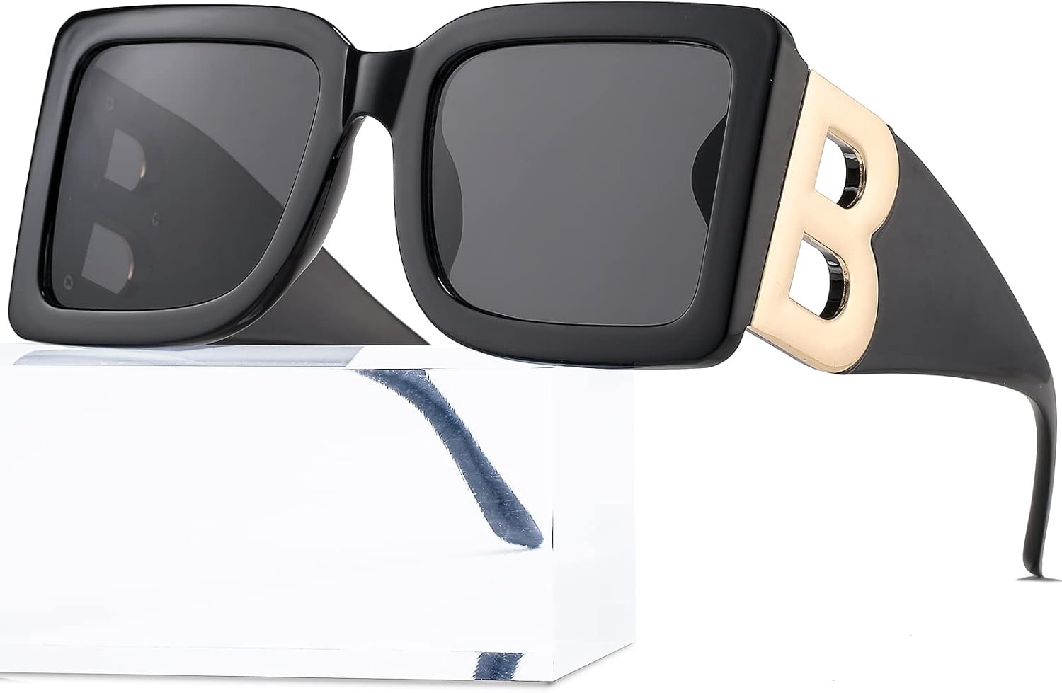 PORADAY Fashion Large Square Sunglasses for Women Men Trendy Black Thick Frame Luxury Designer Sun Glasses Modern Big Frame - Image 2