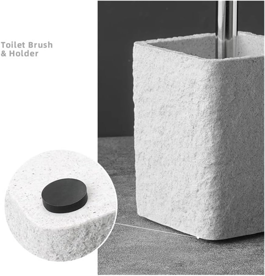 Toilet Brush, Square Sandstone Toilet Brus Kit Resin Round Brush Head Toilet Brush with Removable Stainless Steel Long Handle Toilet Brush,Toilet Brush and Holder Set